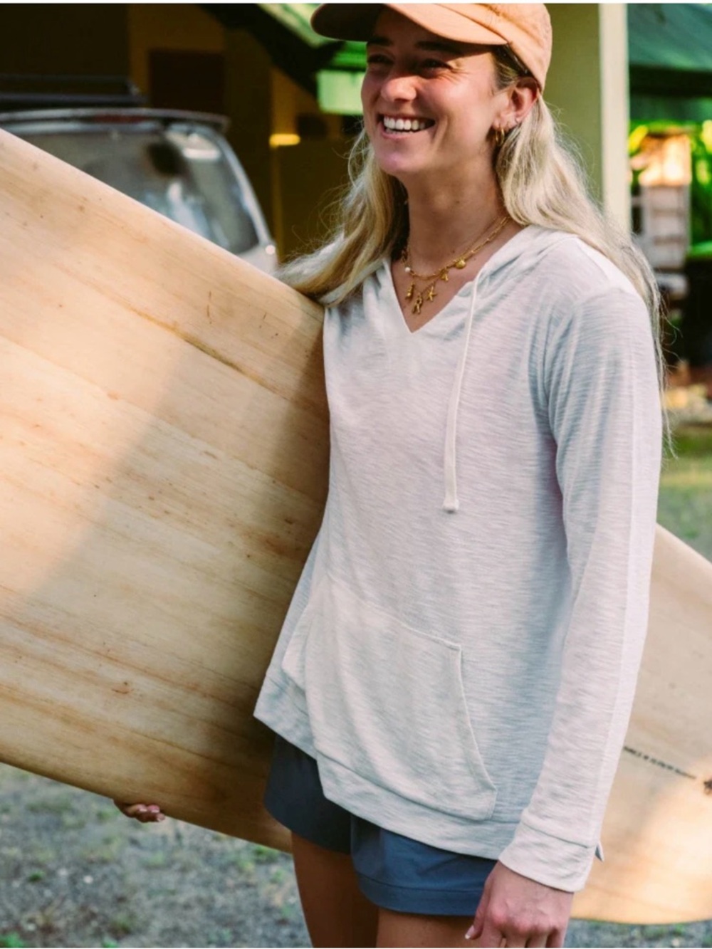 Free Fly Women’s Bamboo Slub Lightweight Sea Salt Ivory Hoodie Top M
